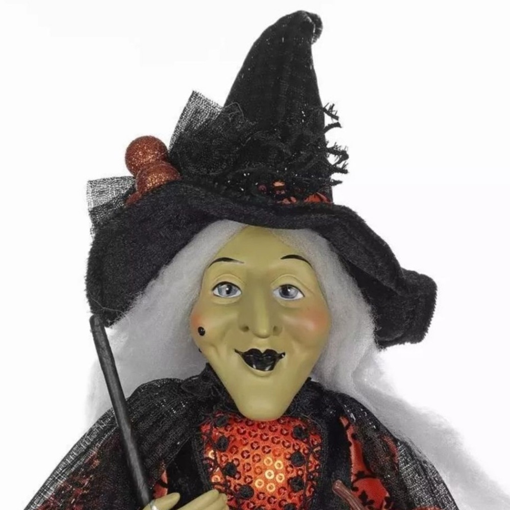 Halloween Witch Figurine 15in Black Orange Decoration Spooky Mantel Centerpiece - Picture 2 of 4